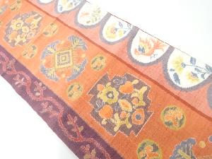 手織り紬草花模様織出し全通袋帯